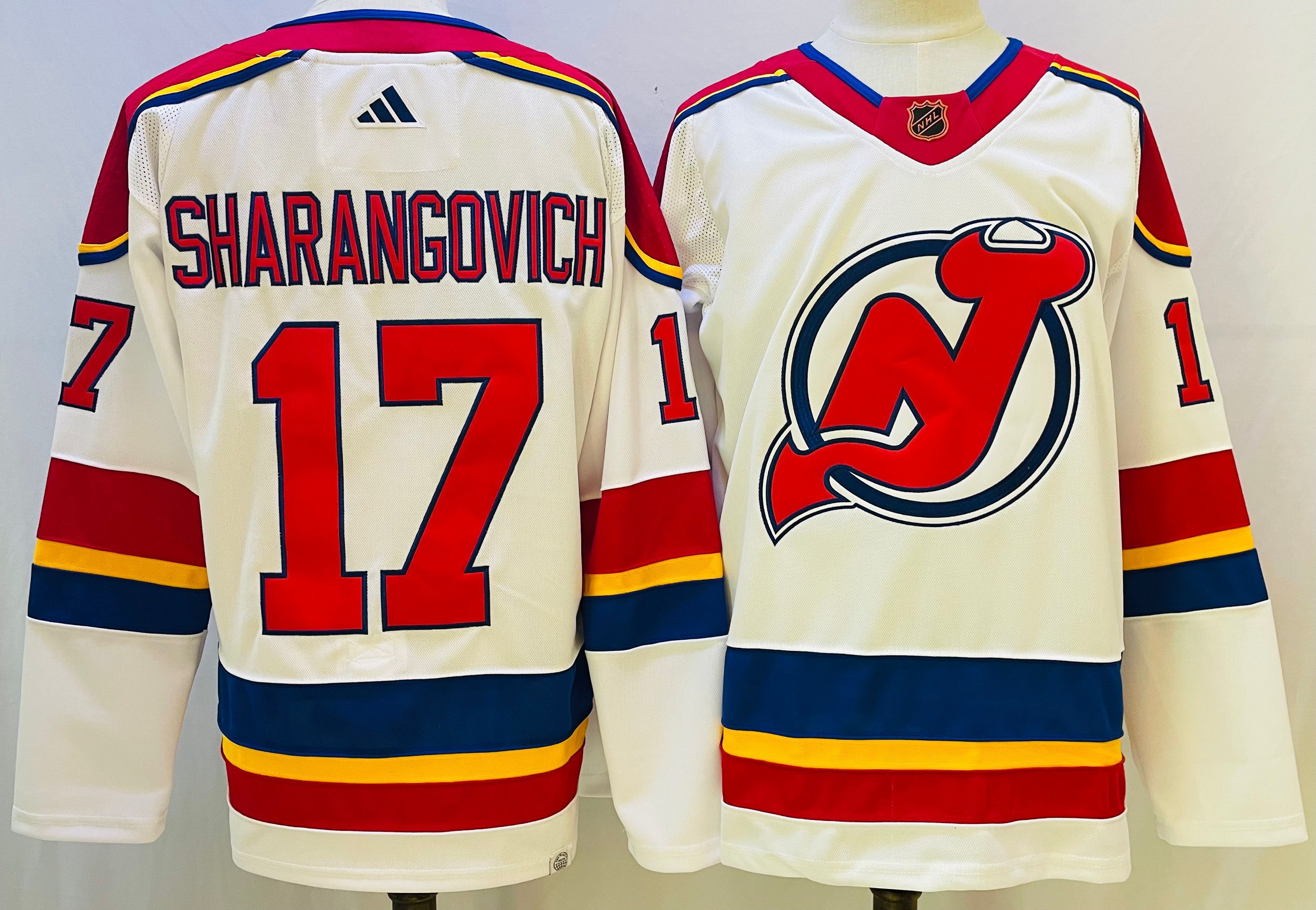 Men New Jersey Devils #17 Sharangovich White Throwback 2022 Adidas NHL Jersey